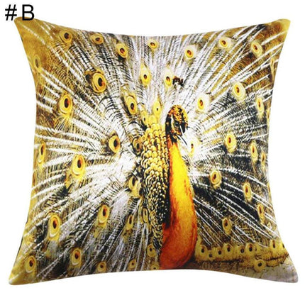 Vibrant Peacock Feather Print Decorative Plush Cushion Cover - Chic 16.5x16.5" Accent Pillow for Home Styling