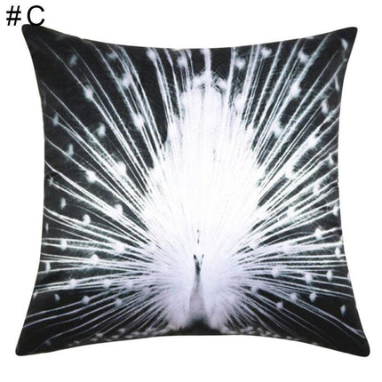 Vibrant Peacock Feather Print Decorative Plush Cushion Cover - Chic 16.5x16.5" Accent Pillow for Home Styling