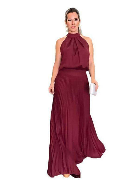 Vibrant Pleated Backless Halterneck Dress: Embrace Effortless Summer Elegance