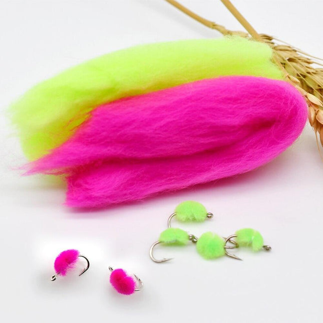 Vibrant Rose Red & Green Trout Fishing Egg Fly Yarn Set - Premium 5-Pack