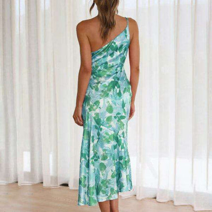 Vibrant Slant Neck Fishtail Print Dress for a Flirty Look - Très Elite