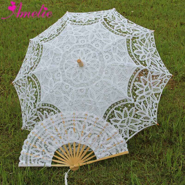Victorian Elegance Lace Parasol and Fan Ensemble: Handcrafted Timeless Beauty