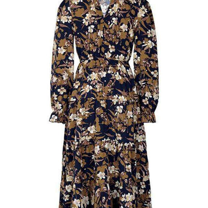 Vintage Chic Floral V-Neck Long-Sleeve Dress - Fashionable Women's Selection - Très Elite