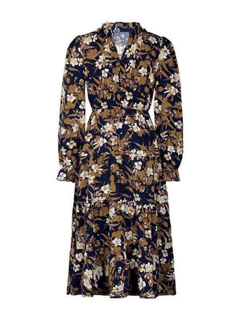 Vintage Chic Floral V-Neck Long-Sleeve Dress - Fashionable Women's Selection