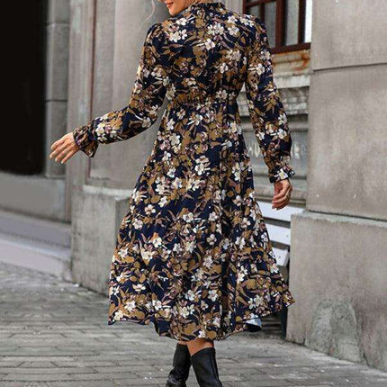 Vintage Chic Floral V-Neck Long-Sleeve Dress - Fashionable Women's Selection - Très Elite