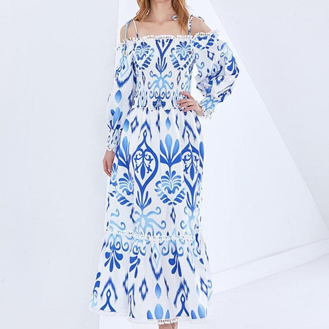 Vintage Elegance: Modern Off-Shoulder Dress with Retro Flair