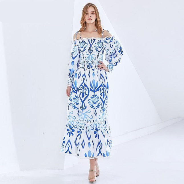 Vintage Elegance: Modern Off-Shoulder Dress with Retro Flair