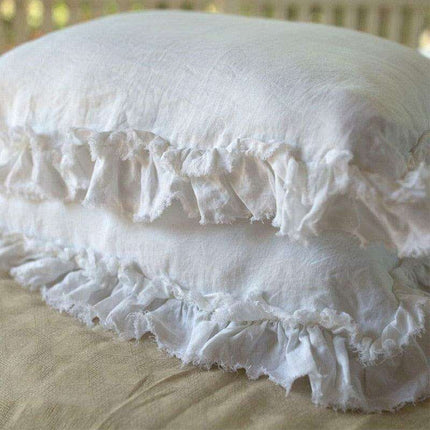 Vintage French Linen Ruffled Pillow Shams - Luxurious Timeless Charm for Your Bedroom - Très Elite