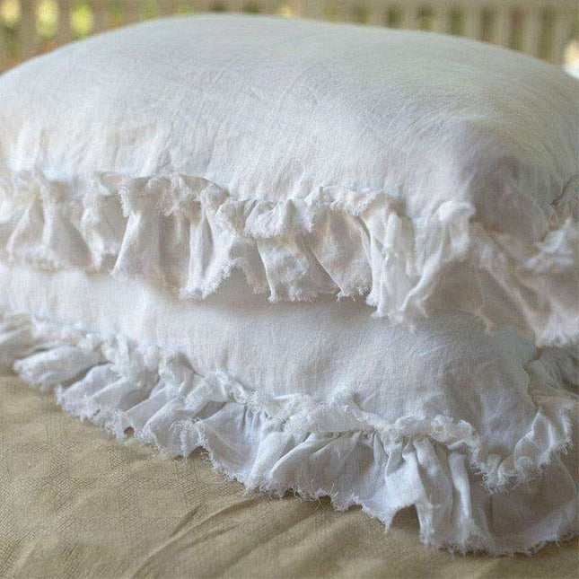 Vintage French Linen Ruffled Pillow Shams - Luxurious Timeless Charm for Your Bedroom