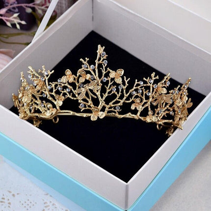 Vintage Golden Dragonfly Rhinestone Bridal Tiara: Luxurious Baroque Headpiece - Très Elite