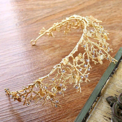 Vintage Golden Dragonfly Rhinestone Bridal Tiara: Luxurious Baroque Headpiece - Très Elite