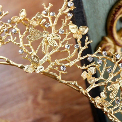 Vintage Golden Dragonfly Rhinestone Bridal Tiara: Luxurious Baroque Headpiece - Très Elite