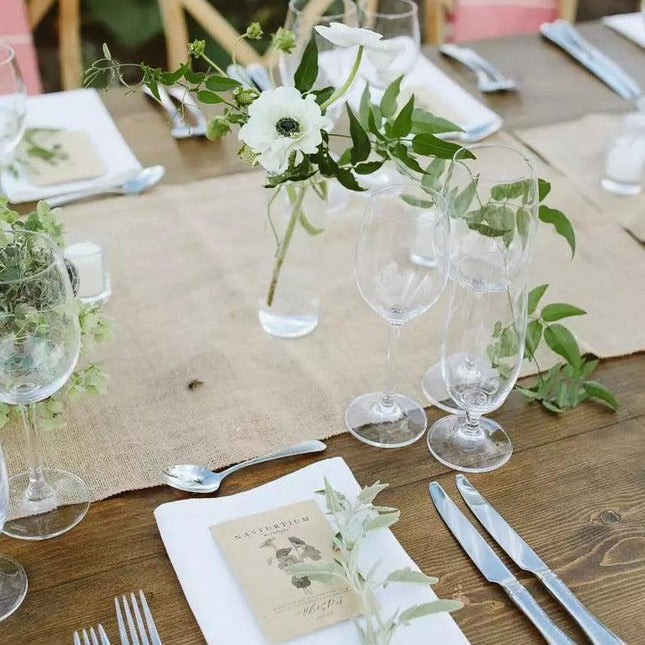 Vintage Jute Embroidered Burlap Table Runner - Rustic Charm Accent