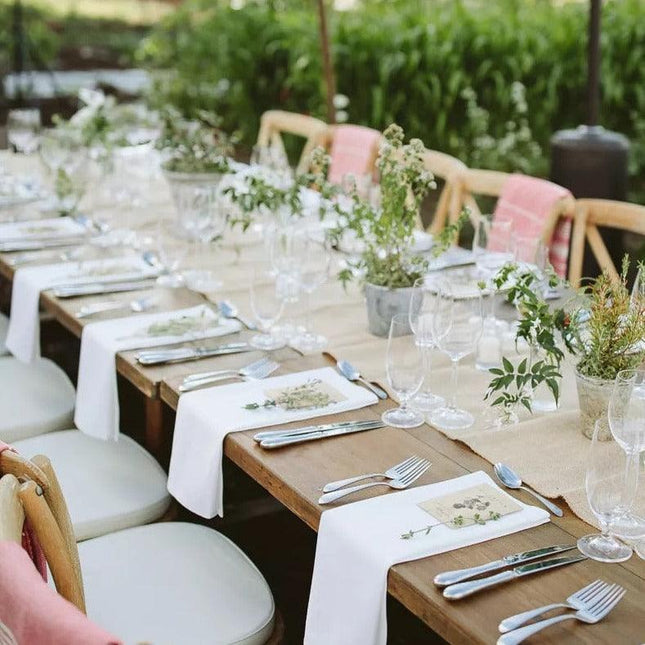 Vintage Jute Embroidered Burlap Table Runner - Rustic Charm Accent