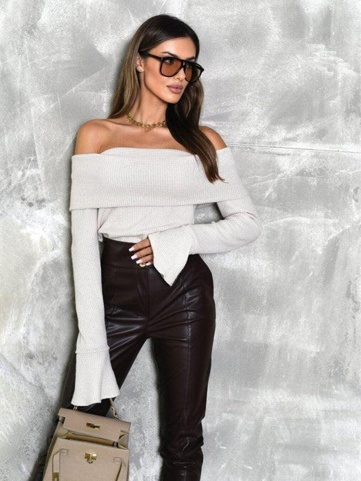 Sultry Off-Shoulder Long Sleeve Knit Top