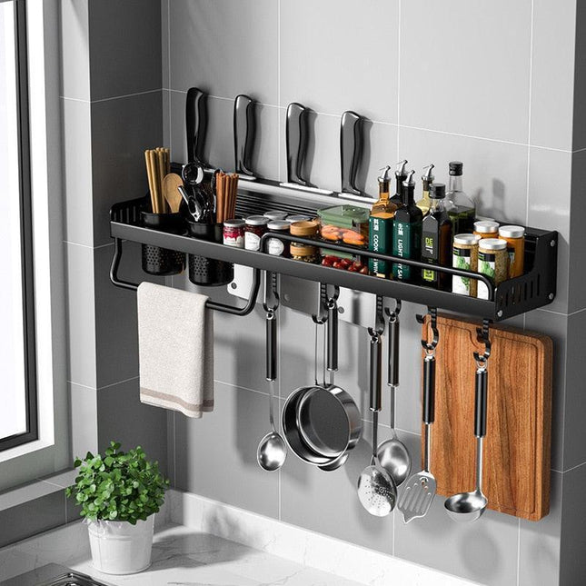Wall-Mounted Aluminum Kitchen Organizer Rack with Chopstick Holder - Maximize Space Efficiency