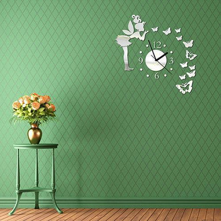 Whimsical Fairy & Butterfly Wall Clock Mirror Decal - Enchant Your Space!