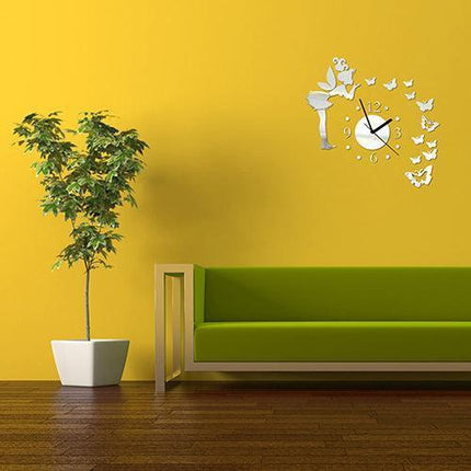 Whimsical Fairy & Butterfly Wall Clock Mirror Decal - Enchant Your Space!