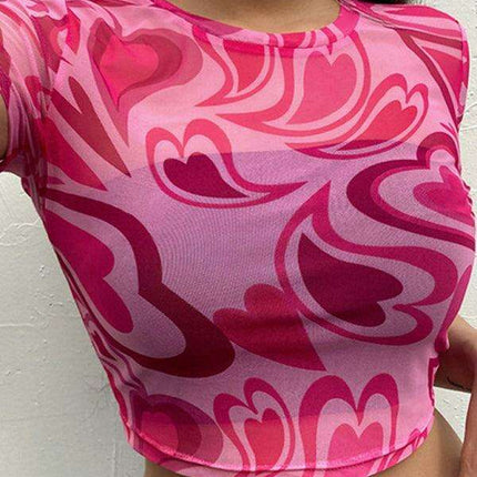 Whimsical Heart Swirl Sheer Crop Top - The Ultimate Summer Essential