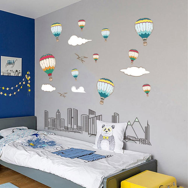 Whimsical Hot Air Balloon Cityscape Wall Decal for Joyful Home Decor