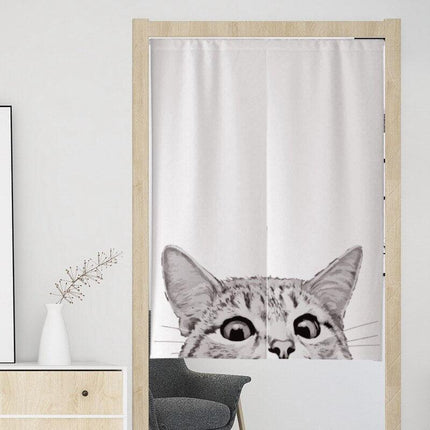 Whimsical Japanese 3D Cat Print Half Door Curtain - Elevate Your Space with Asian Elegance and Translucent Beauty - Très Elite