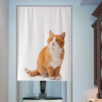 Whimsical Japanese 3D Cat Print Half Door Curtain - Elevate Your Space with Asian Elegance and Translucent Beauty - Très Elite