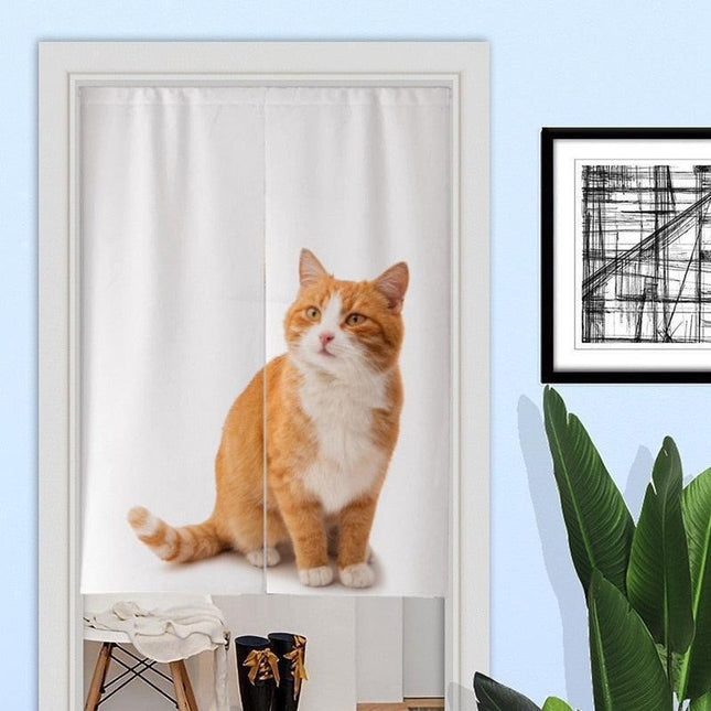 Whimsical Japanese 3D Cat Print Half Door Curtain - Elevate Your Space with Asian Elegance and Translucent Beauty