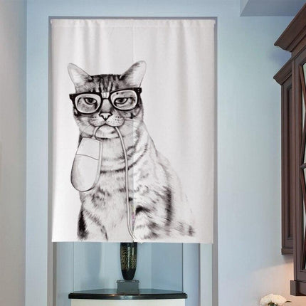 Whimsical Japanese 3D Cat Print Half Door Curtain - Elevate Your Space with Asian Elegance and Translucent Beauty - Très Elite