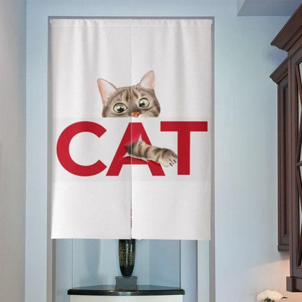 Whimsical Japanese 3D Cat Print Half Door Curtain - Elevate Your Space with Asian Elegance and Translucent Beauty - Très Elite
