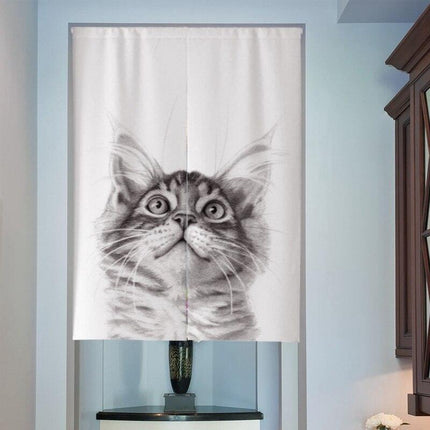 Whimsical Japanese 3D Cat Print Half Door Curtain - Elevate Your Space with Asian Elegance and Translucent Beauty - Très Elite