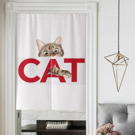 Whimsical Japanese 3D Cat Print Half Door Curtain - Elevate Your Space with Asian Elegance and Translucent Beauty - Très Elite