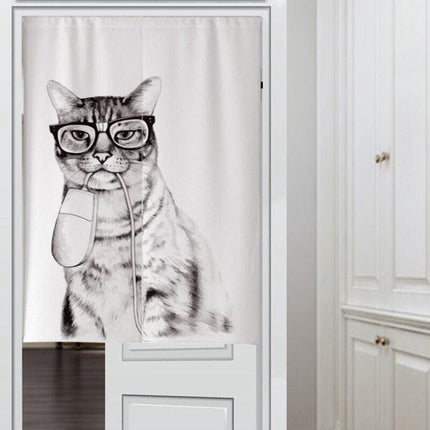 Whimsical Japanese 3D Cat Print Half Door Curtain - Elevate Your Space with Asian Elegance and Translucent Beauty - Très Elite