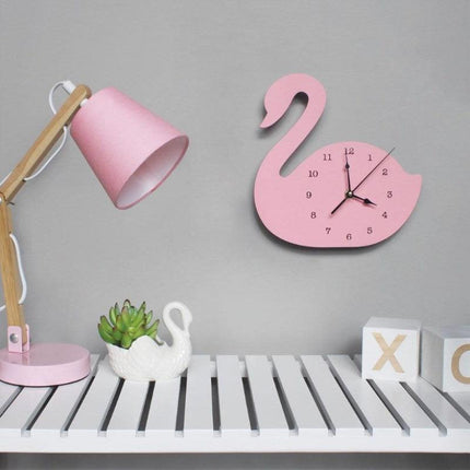 Whimsical Nordic Wooden Rabbit and Swan Wall Clock for Magical Kids' Room Decor