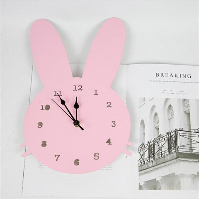 Whimsical Nordic Wooden Rabbit and Swan Wall Clock for Magical Kids' Room Decor