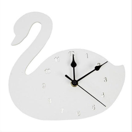 Whimsical Nordic Wooden Rabbit and Swan Wall Clock for Magical Kids' Room Decor