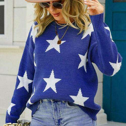 Winter Chic Star Pattern Round Neck Sweater - Your Essential Cozy Layer - Très Elite