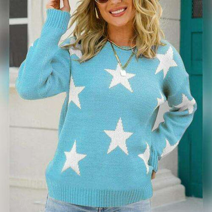 Winter Chic Star Pattern Round Neck Sweater - Your Essential Cozy Layer - Très Elite