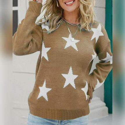 Winter Chic Star Pattern Round Neck Sweater - Your Essential Cozy Layer - Très Elite