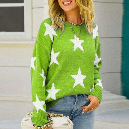 Winter Chic Star Pattern Round Neck Sweater - Your Essential Cozy Layer - Très Elite