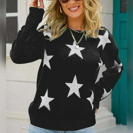Winter Chic Star Pattern Round Neck Sweater - Your Essential Cozy Layer - Très Elite