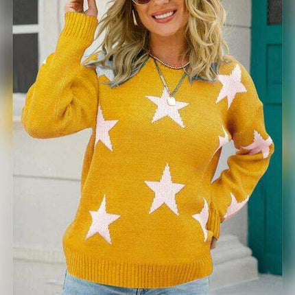 Winter Chic Star Pattern Round Neck Sweater - Your Essential Cozy Layer