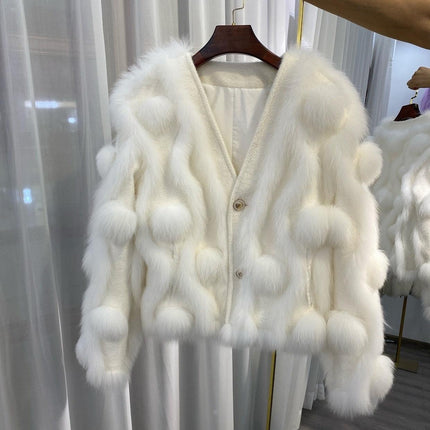 Winter Luxury: White Fox Fur Knit Cardigan- Très Elite- Très Elite