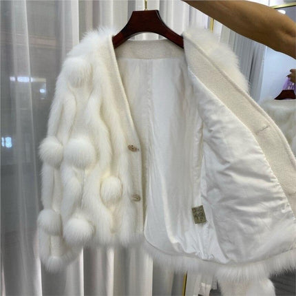 Winter Luxury: White Fox Fur Knit Cardigan - Très Elite