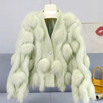 Winter Luxury: White Fox Fur Knit Cardigan - Très Elite
