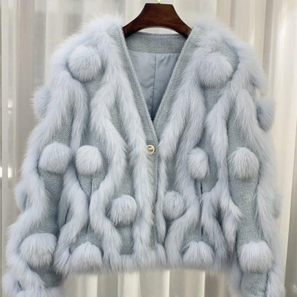 Winter Luxury: White Fox Fur Knit Cardigan - Très Elite
