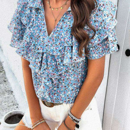 Wood-Embellished Floral Print Women's Blouse - Très Elite