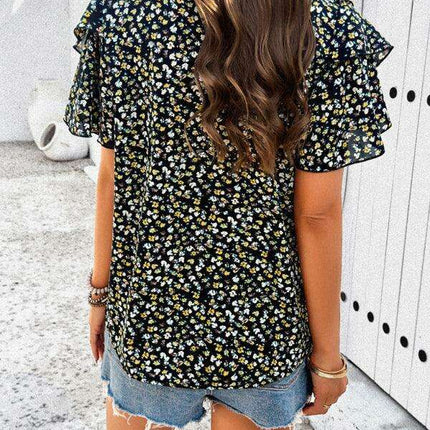 Wood-Embellished Floral Print Women's Blouse - Très Elite