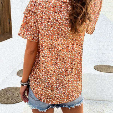 Wood-Embellished Floral Print Women's Blouse - Très Elite