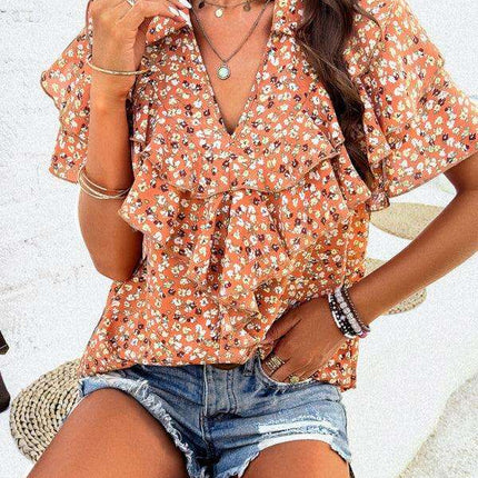 Wood-Embellished Floral Print Women's Blouse - Très Elite