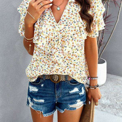 Wood-Embellished Floral Print Women's Blouse - Très Elite